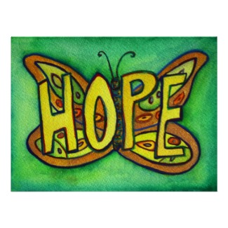Hope Word Green Butterfly Art Print Posters