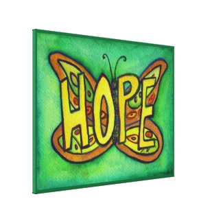 Hope Word Green Butterfly Painting Canvas Artwork