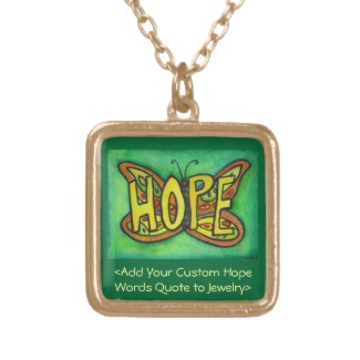 Hope Word Green Butterfly Necklace Art Jewelry