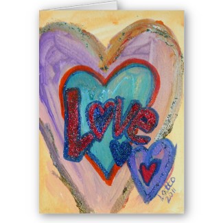 Family Love Hearts Word Art Greeting or Note Cards