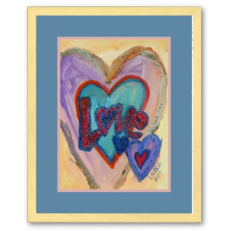 Love Family Hearts Word Art Framed Poster Print Gold Blue