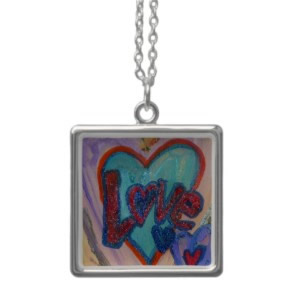 Love Family Hearts Silver Pendant Necklace Square Metal