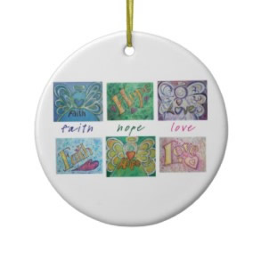 Faith Hope Love Angel Word Art Collage Ornament Pendant