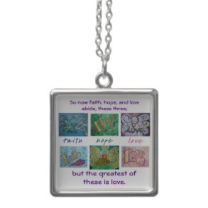 Faith, Hope, Love Quotation Angel Word Pendant Jewelry Necklace