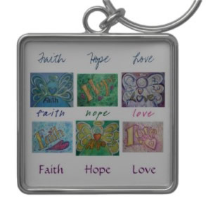 Faith Hope Love Angel Word Art Keychain