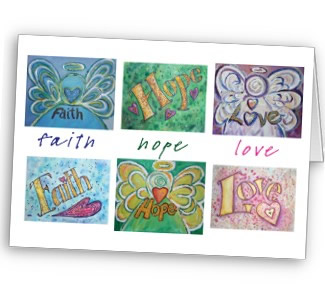 Faith Hope Love Angel Word Collage Greeting or Note Cards