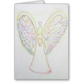 Rainbow Hearts Angel Art Note or Greeting Cards
