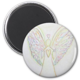 Rainbow Hearts White Angel Art Magnet