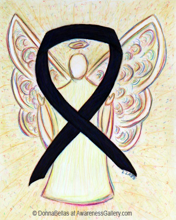 Melanoma Cancer Black Awareness Ribbon Angel Art Painting