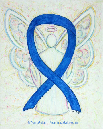 Blue Colon Cancer Awareness Ribbon Angel Art Painting