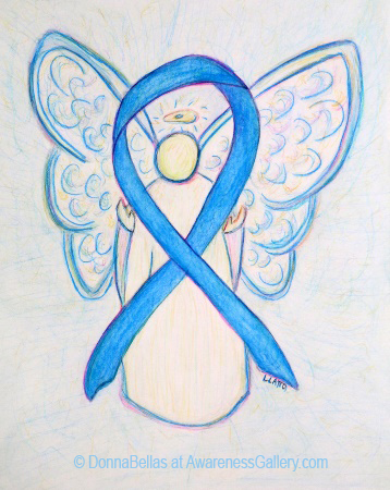 Light Blue Prostate Cancer Awareness Ribbon Angel Art Painting