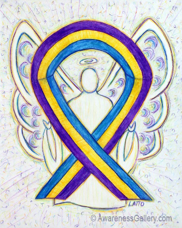 Bladder Cancer Awareness Blue-Marigold-Purple Ribbon Angel Art Painting