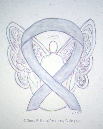 Gray Brain Cancer Awareness Ribbon Angel Art Painting