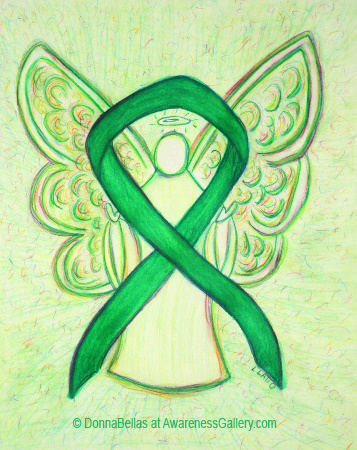 Green Awareness Cancer Ribbon Angel Art Painting
