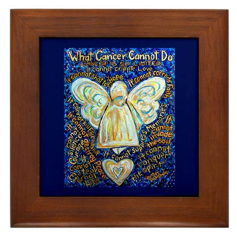 Blue & Gold Cancer Angel Framed Art Tile