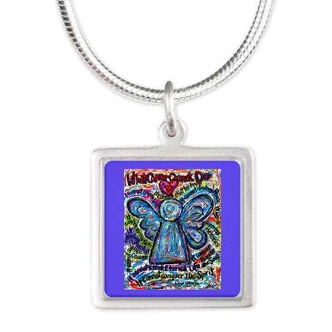 Colorful Cancer Angel Silver Square Necklace Jewelry