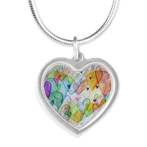 Community Hearts Color Silver Heart Shaped Necklace Art Charm