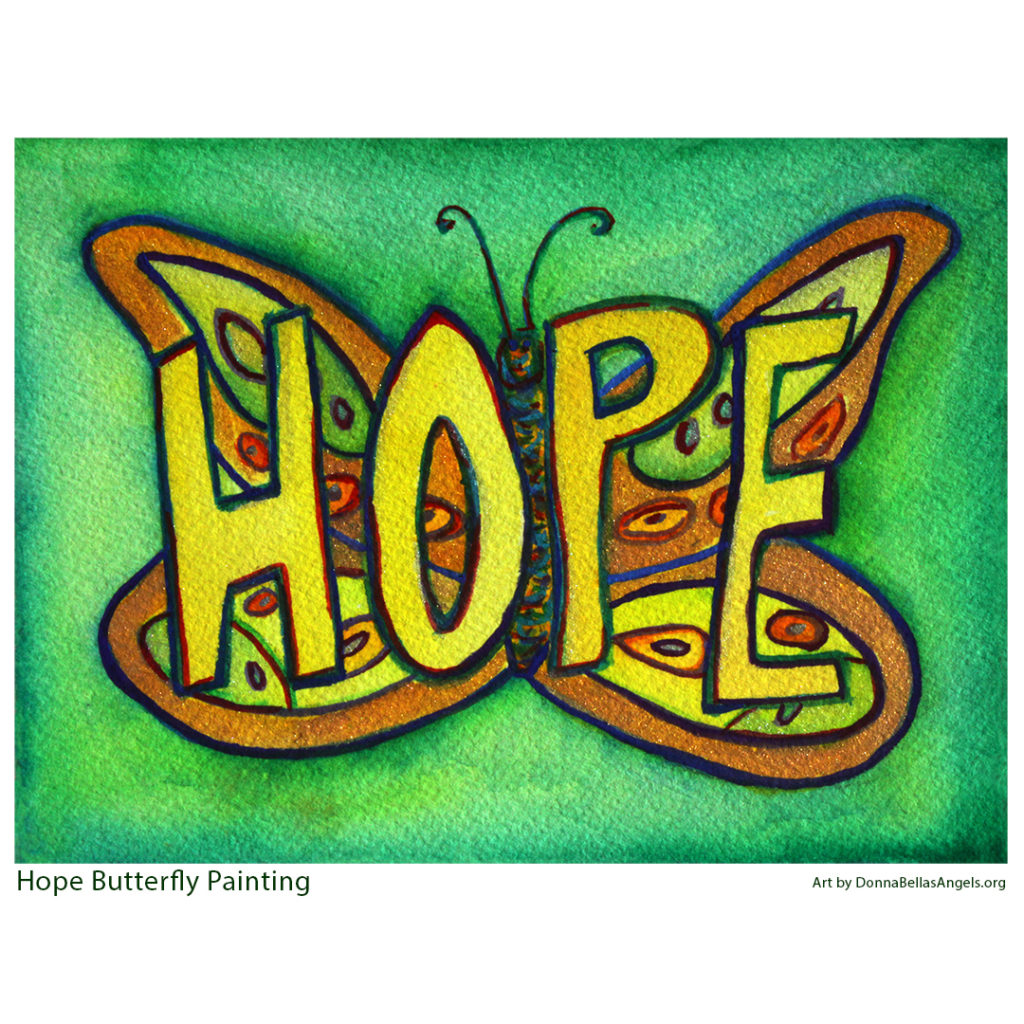 Green Hope Butterfly Inspirational Word Art Painting