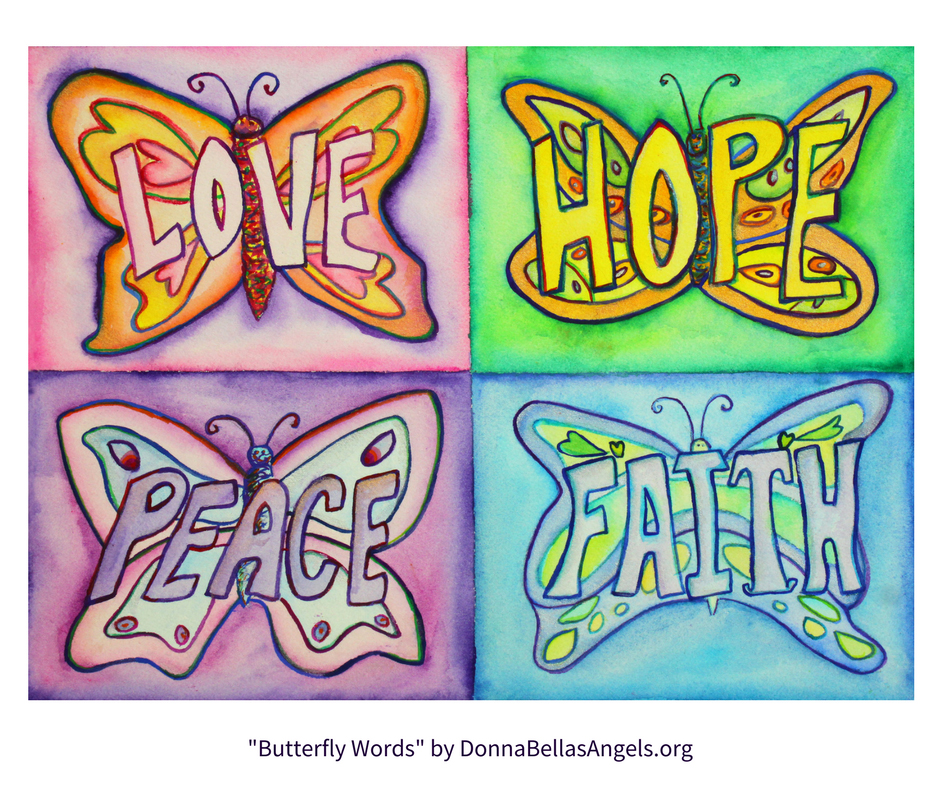 Butterfly Words Peace, Faith, Hope, Love Inspiration Word Art Painting