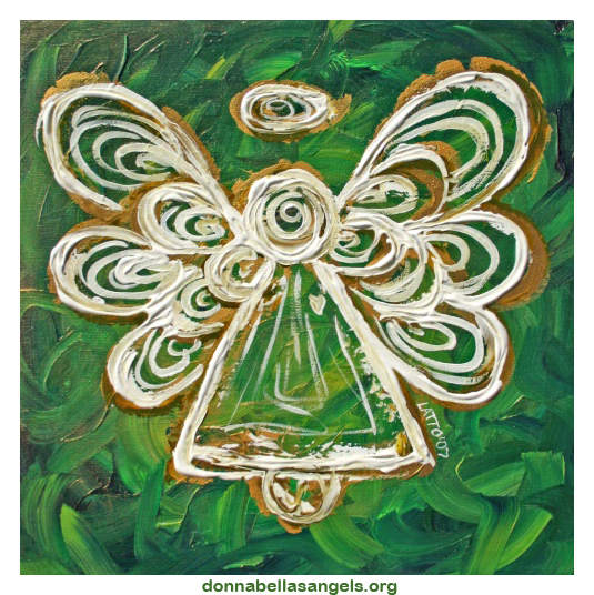 White, Gold, and Green Guardian Angel Modern Art Painting