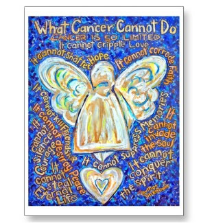 Blue and Gold What Cancer Cannot Do Angel Postcard