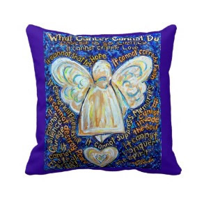 Blue and Gold Cancer Angel Decorative Throw Pillow throwpillow