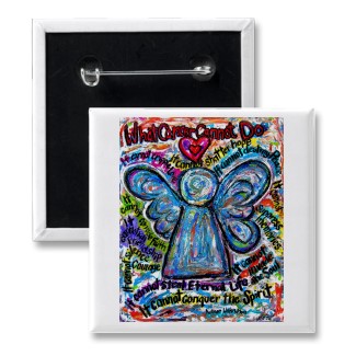 Colorful Cancer Angel Painting Art Button or Pin Square