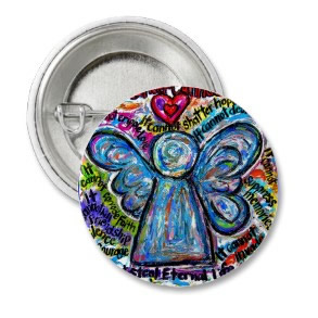 Colorful Cancer Angel Painting Art Button or Pin Round