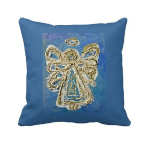 Blue, White, Gold Angel Decorative Throw Pillow throwpillow