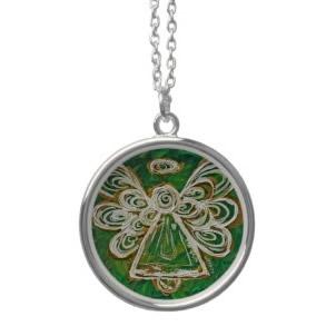 Green Angel Wings Silver Necklace Charm Pendant necklace