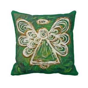 Green, Gold, White Angel Decorative Throw Pillow throwpillow