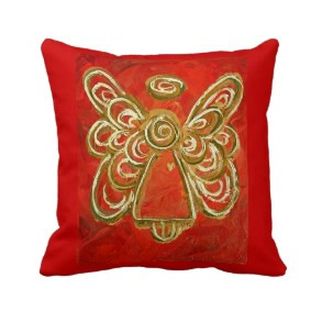 Red, White, Gold Angel Decorative Throw Pillow throwpillow