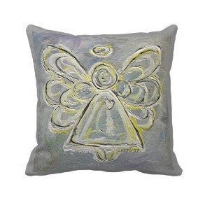 White and silver Angel Decorative Throw Pillow throwpillow