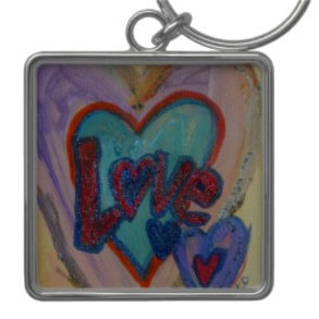 Love Family Hearts Square Metal Keychains