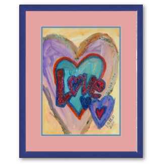 Family Love Hearts Framed Poster Print blue pink