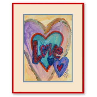 Family Love Hearts Framed Painting Poster Print Red Pink