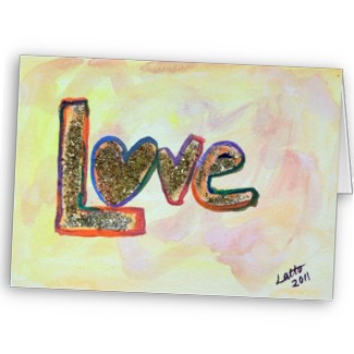 Love Golden Pastels Word Art Greeting Card or Note Cards
