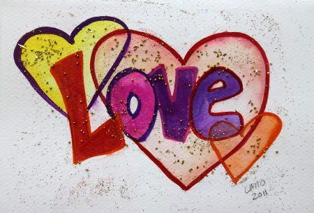 Love Heart Rings Watercolor Word Painting