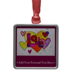 Love Patchword Hearts Glitter Personalized Ornament