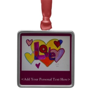 Patchwork Hearts Love Word Ornament Customized Message