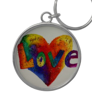 Rainbow Love Word Art Keychain Round