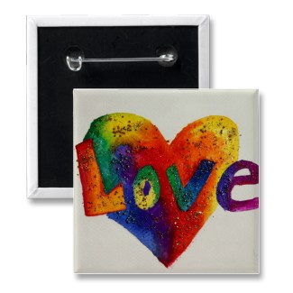 Rainbow Love Word Art Buttons or Pin