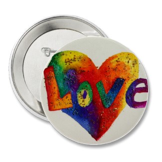 Rainbow Love Word Art Painting Button or Pins