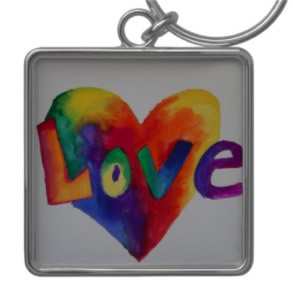 Rainbow Love Word Art Keychain Square