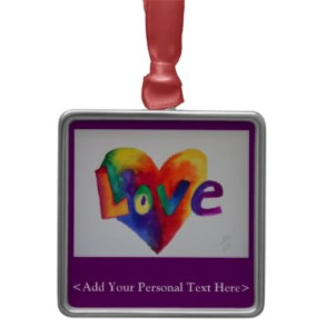Love Word rainbow Heart Custom Ornament Design