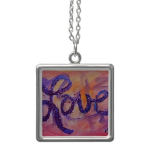 Sunset Pink Twilight Love Word Art Silver Necklace Painting