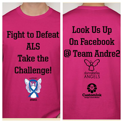ALS Fundraiser Team Walk Shirt with Blue Awareness Ribbon Angel Art donated through DonnaBellas Angels