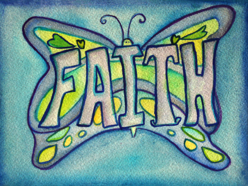 ​Faith Word Art Blue Butterfly Inspirational Art Painting