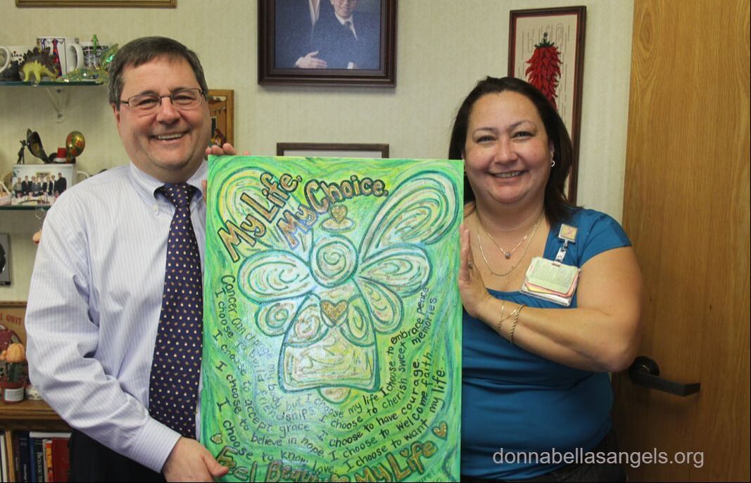 DonnaBellas Angels Art Donation to Dr. Raul Mena at Disney Cancer Center in Burbank, CA.