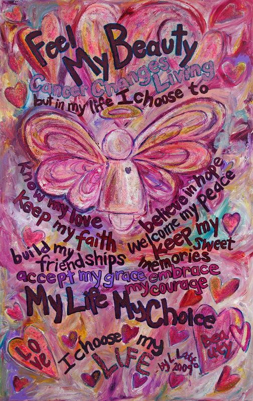 Pink Angel Feel My Beauty Cancer Poem Art Painting